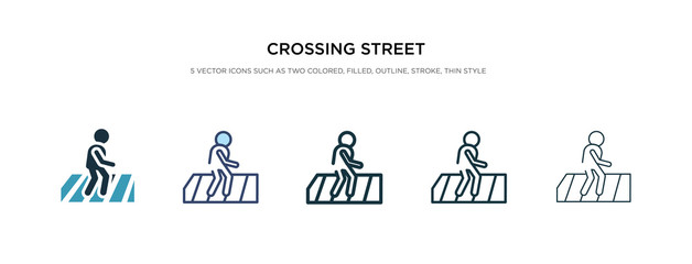crossing street icon in different style vector illustration. two colored and black crossing street vector icons designed in filled, outline, line and stroke style can be used for web, mobile, ui