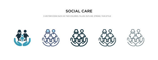 social care icon in different style vector illustration. two colored and black social care vector icons designed in filled, outline, line and stroke style can be used for web, mobile, ui