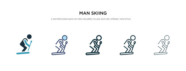 man skiing icon in different style vector illustration. two colored and black man skiing vector icons designed in filled, outline, line and stroke style can be used for web, mobile, ui