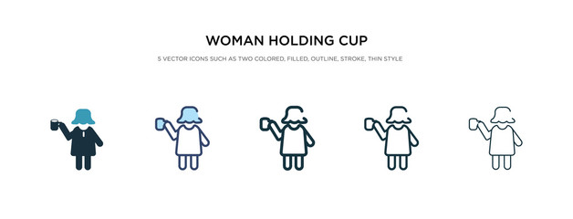 woman holding cup icon in different style vector illustration. two colored and black woman holding cup vector icons designed in filled, outline, line and stroke style can be used for web, mobile, ui
