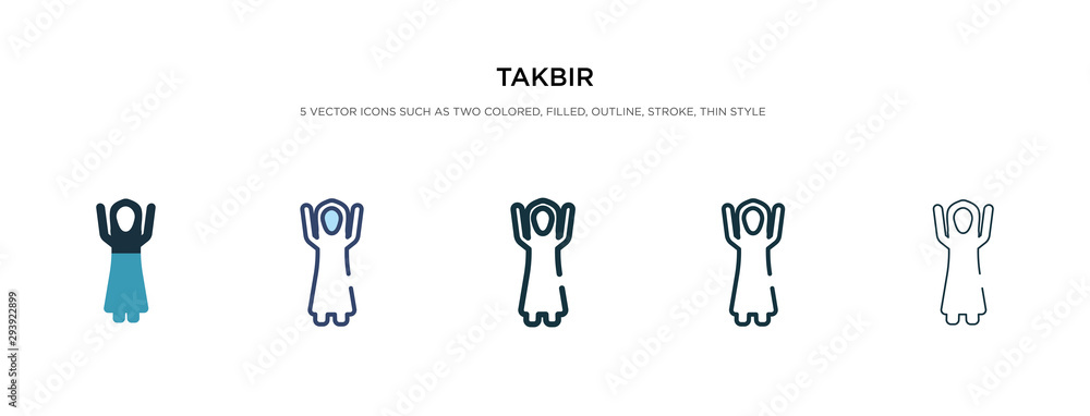 Poster takbir icon in different style vector illustration. two colored and black takbir vector icons design