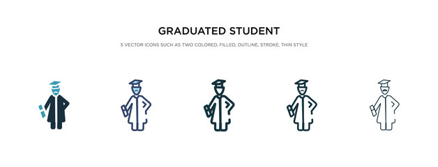 Fototapeta premium graduated student icon in different style vector illustration. two colored and black graduated student vector icons designed in filled, outline, line and stroke style can be used for web, mobile, ui