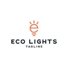 Letter E with Economy Lights Logo, Alphabet Logo Vector, Light or Lamp Line Design Vector