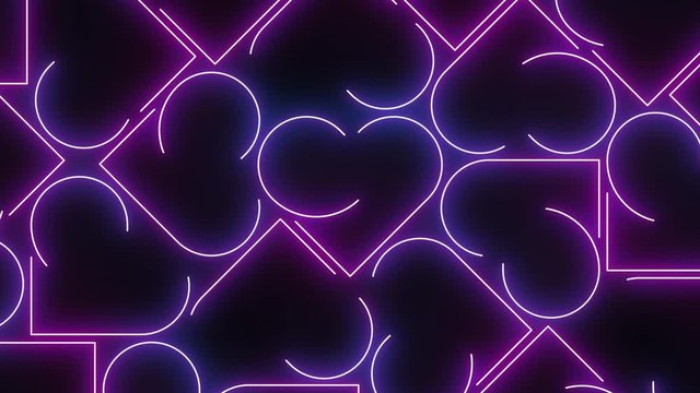 Heart neon line lighting moving pattern colorful, technology network digital data transfer, Valentine's Day concept design, glowing on black background seamless looping animation 4K with copy space