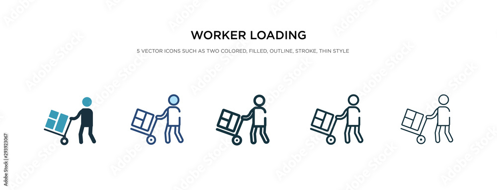Poster worker loading icon in different style vector illustration. two colored and black worker loading vec