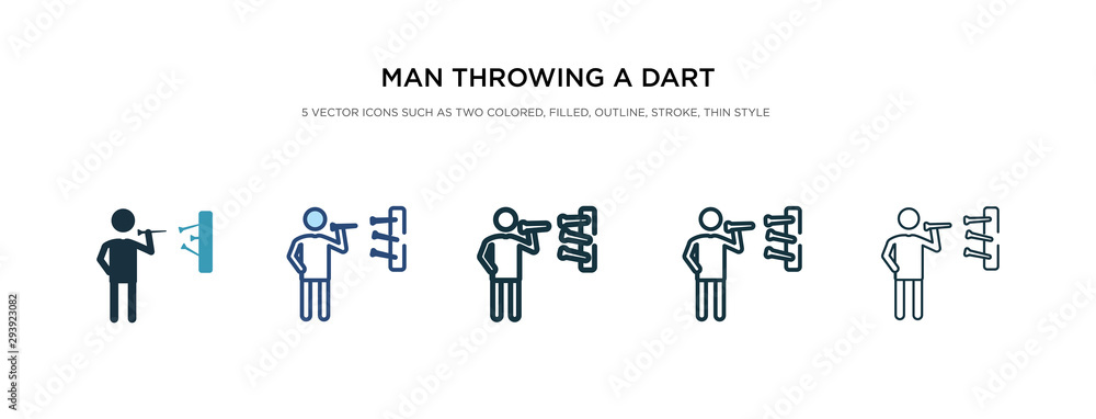 Poster man throwing a dart icon in different style vector illustration. two colored and black man throwing 