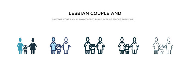 lesbian couple and son icon in different style vector illustration. two colored and black lesbian couple and son vector icons designed in filled, outline, line stroke style can be used for web,