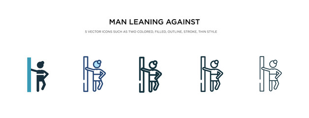 man leaning against the wall icon in different style vector illustration. two colored and black man leaning against the wall vector icons designed in filled, outline, line and stroke style can be