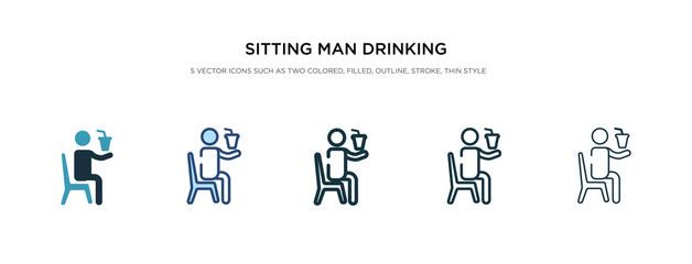 sitting man drinking a soda icon in different style vector illustration. two colored and black sitting man drinking a soda vector icons designed in filled, outline, line and stroke style can be used