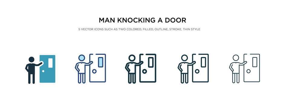 Man Knocking A Door Icon In Different Style Vector Illustration. Two Colored And Black Man Knocking A Door Vector Icons Designed In Filled, Outline, Line And Stroke Style Can Be Used For Web,