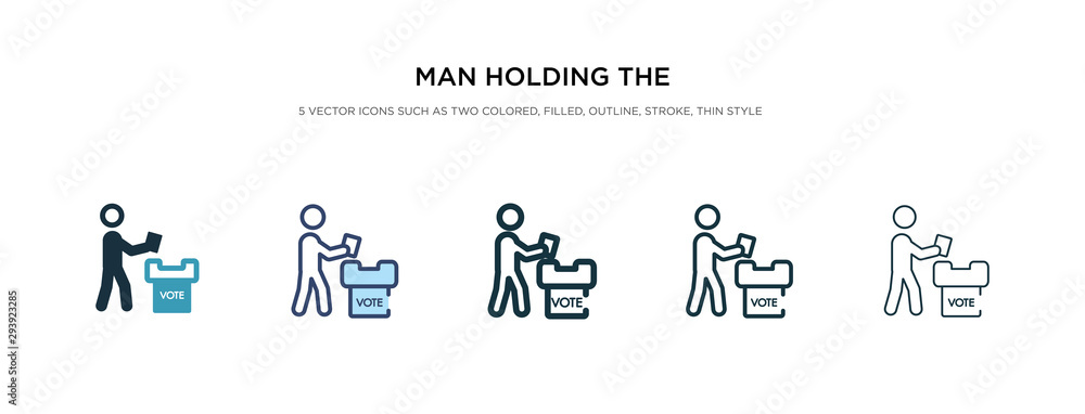 Poster man holding the vote paper on the box icon in different style vector illustration. two colored and b