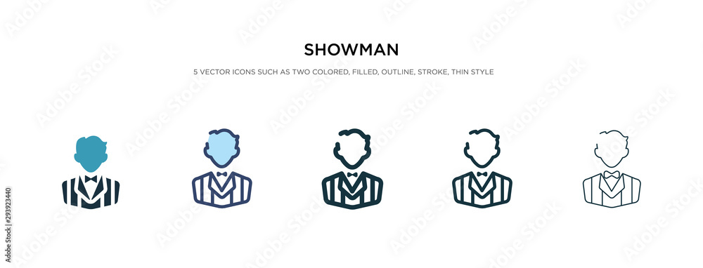 Poster showman icon in different style vector illustration. two colored and black showman vector icons desi