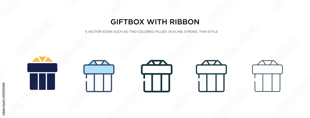 Poster giftbox with ribbon icon in different style vector illustration. two colored and black giftbox with 