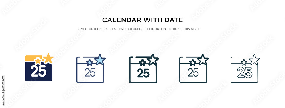 Poster calendar with date icon in different style vector illustration. two colored and black calendar with 