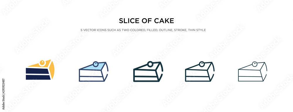 Poster slice of cake icon in different style vector illustration. two colored and black slice of cake vecto