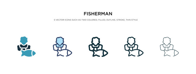 fisherman icon in different style vector illustration. two colored and black fisherman vector icons designed in filled, outline, line and stroke style can be used for web, mobile, ui