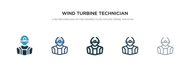 wind turbine technician icon in different style vector illustration. two colored and black wind turbine technician vector icons designed in filled, outline, line and stroke style can be used for
