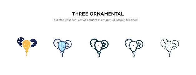 three ornamental balloons icon in different style vector illustration. two colored and black three ornamental balloons vector icons designed in filled, outline, line and stroke style can be used for