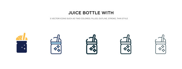 juice bottle with straw icon in different style vector illustration. two colored and black juice bottle with straw vector icons designed in filled, outline, line and stroke style can be used for