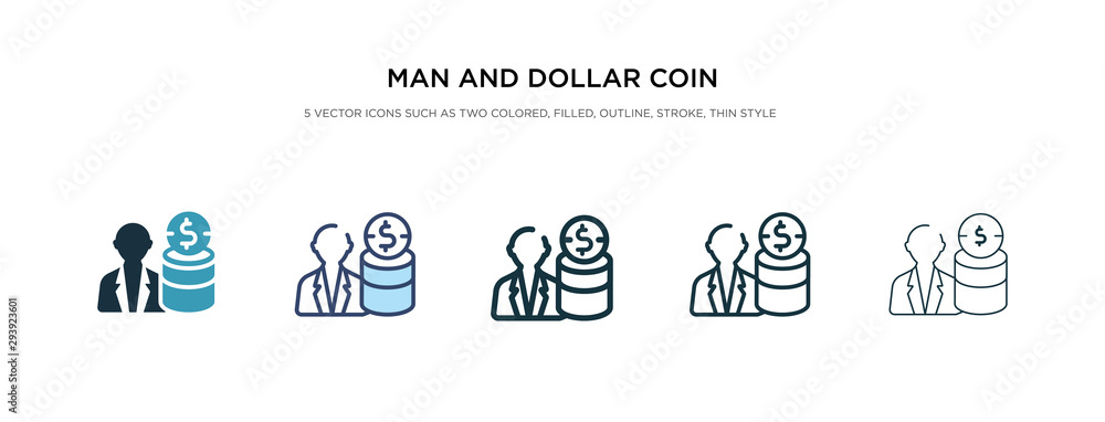 Aufkleber man and dollar coin icon in different style vector illustration. two colored and black man and dolla