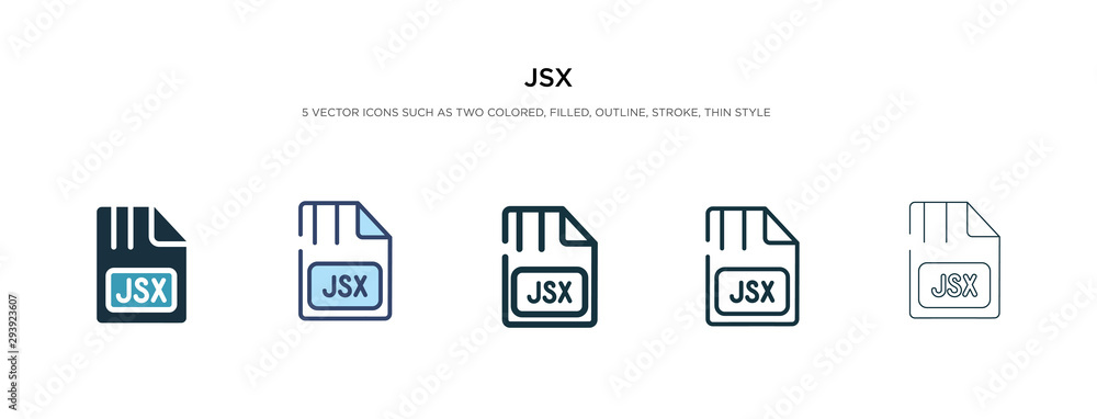 Poster jsx icon in different style vector illustration. two colored and black jsx vector icons designed in 