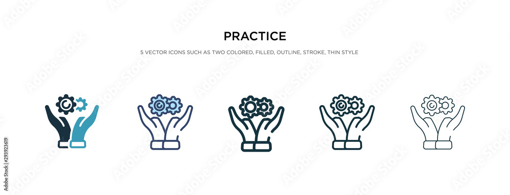 Poster practice icon in different style vector illustration. two colored and black practice vector icons de