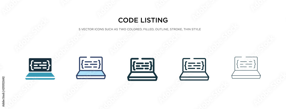 Poster code listing icon in different style vector illustration. two colored and black code listing vector 