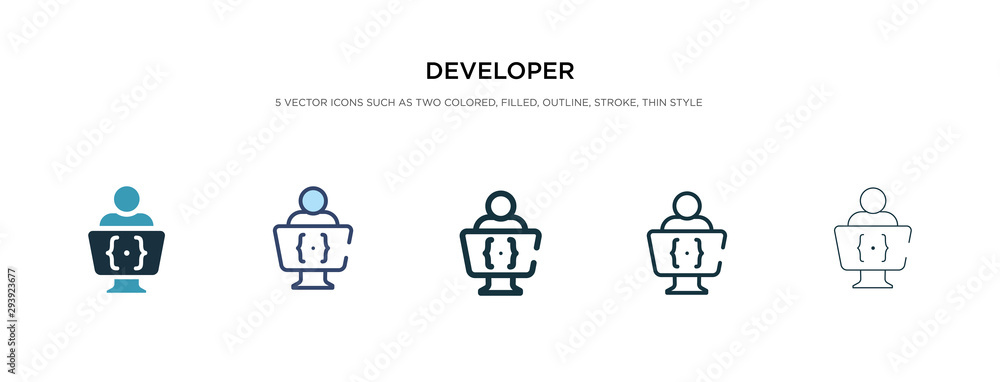 Poster developer icon in different style vector illustration. two colored and black developer vector icons 