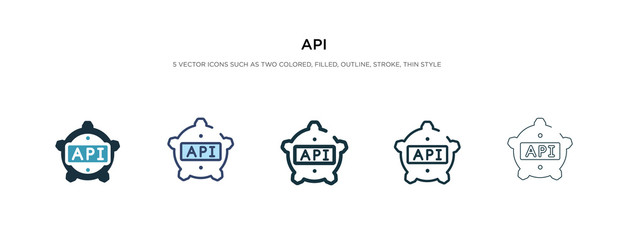 api icon in different style vector illustration. two colored and black api vector icons designed in filled, outline, line and stroke style can be used for web, mobile, ui