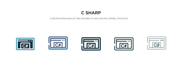 c sharp icon in different style vector illustration. two colored and black c sharp vector icons designed in filled, outline, line and stroke style can be used for web, mobile, ui