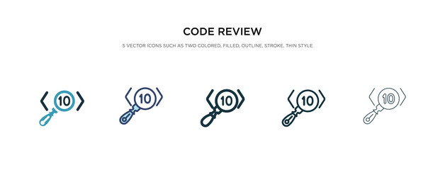 code review icon in different style vector illustration. two colored and black code review vector icons designed in filled, outline, line and stroke style can be used for web, mobile, ui