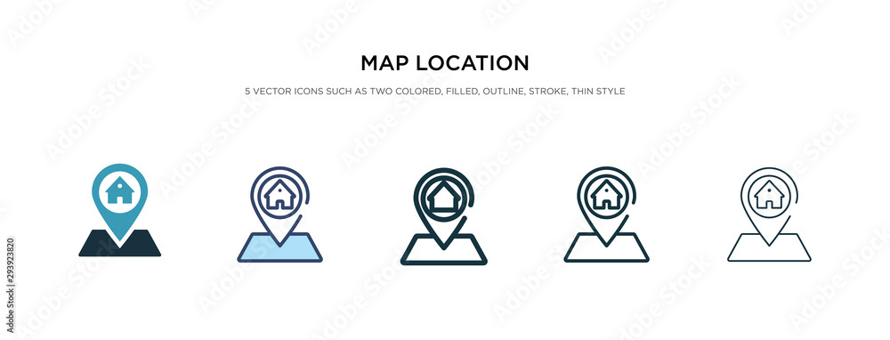 Poster map location icon in different style vector illustration. two colored and black map location vector 