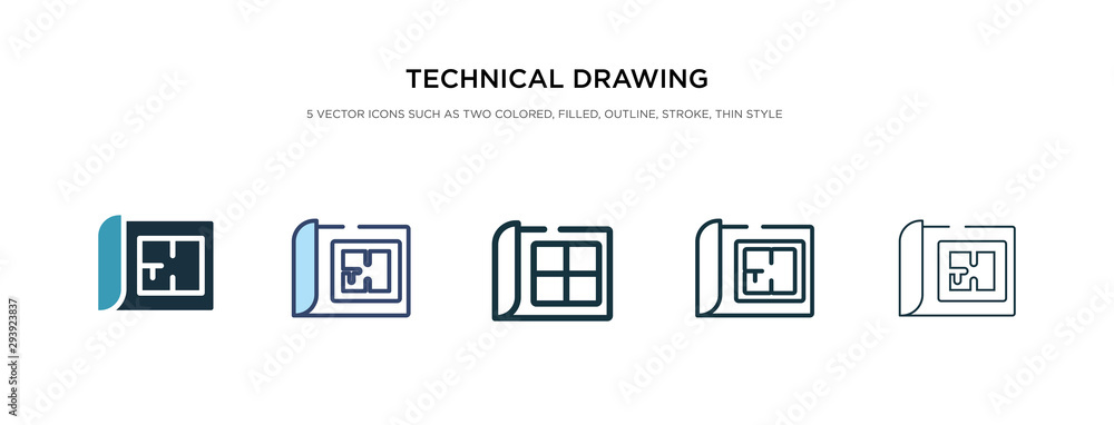 Poster technical drawing icon in different style vector illustration. two colored and black technical drawi
