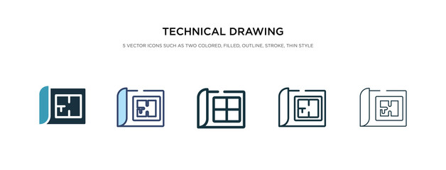 technical drawing icon in different style vector illustration. two colored and black technical drawing vector icons designed in filled, outline, line and stroke style can be used for web, mobile, ui