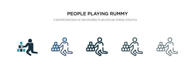 people playing rummy icon in different style vector illustration. two colored and black people playing rummy vector icons designed in filled, outline, line and stroke style can be used for web,