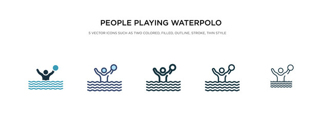 people playing waterpolo icon in different style vector illustration. two colored and black people playing waterpolo vector icons designed in filled, outline, line and stroke style can be used for