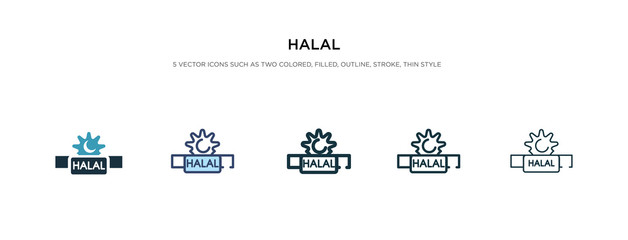 Obraz premium halal icon in different style vector illustration. two colored and black halal vector icons designed in filled, outline, line and stroke style can be used for web, mobile, ui