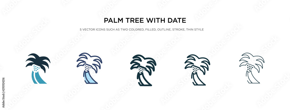 Poster palm tree with date icon in different style vector illustration. two colored and black palm tree wit