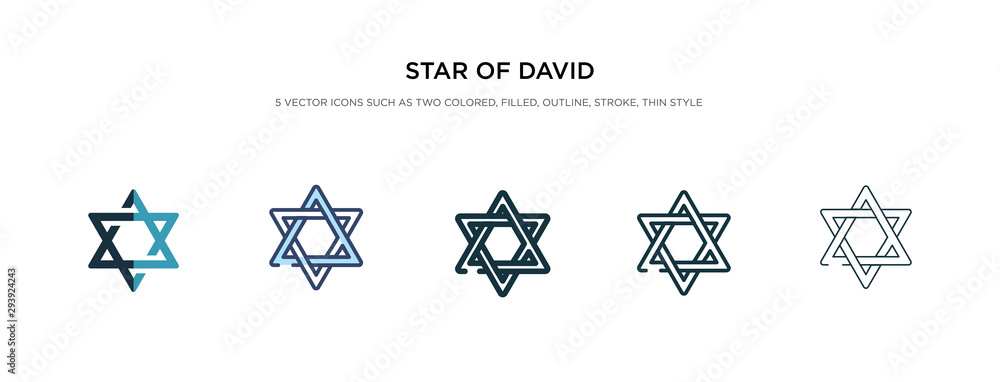 Poster star of david icon in different style vector illustration. two colored and black star of david vecto