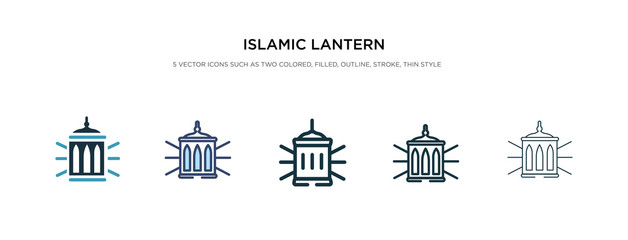 Fototapeta na wymiar islamic lantern icon in different style vector illustration. two colored and black islamic lantern vector icons designed in filled, outline, line and stroke style can be used for web, mobile, ui