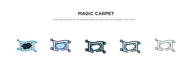 magic carpet icon in different style vector illustration. two colored and black magic carpet vector icons designed in filled, outline, line and stroke style can be used for web, mobile, ui