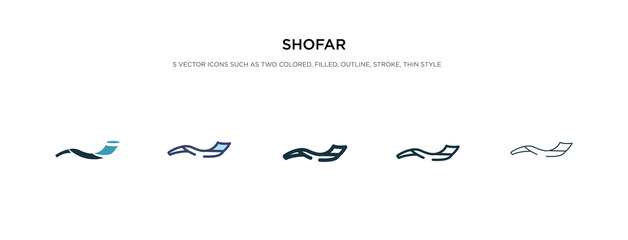 shofar icon in different style vector illustration. two colored and black shofar vector icons designed in filled, outline, line and stroke style can be used for web, mobile, ui - obrazy, fototapety, plakaty