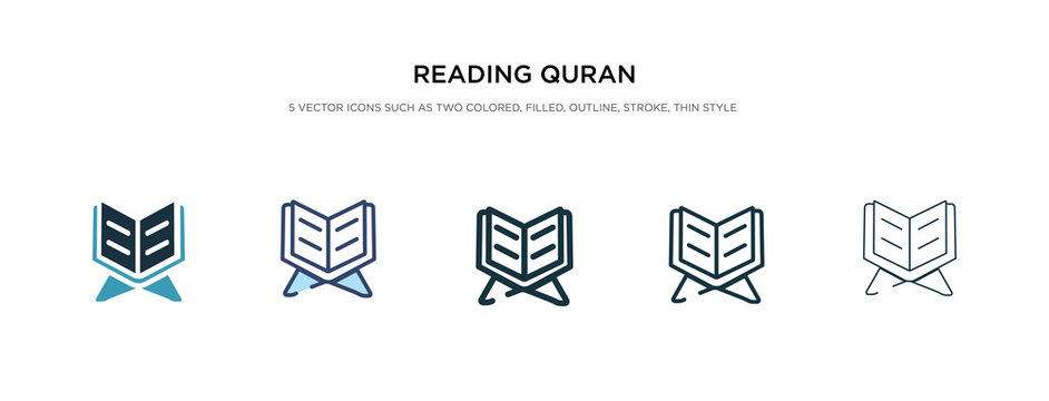 reading quran icon in different style vector illustration. two colored and black reading quran vector icons designed in filled, outline, line and stroke style can be used for web, mobile, ui