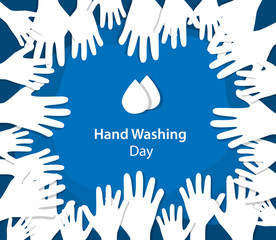 World hand washing day, white hands on a blue background