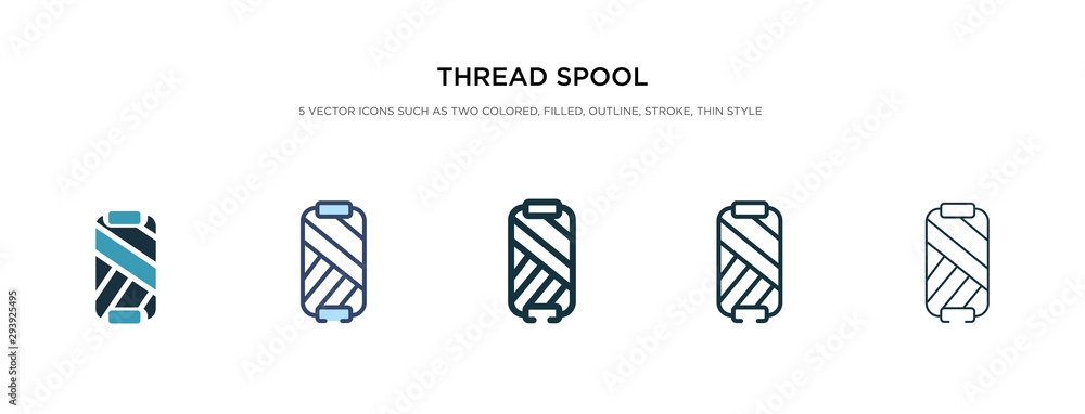 Poster thread spool icon in different style vector illustration. two colored and black thread spool vector 