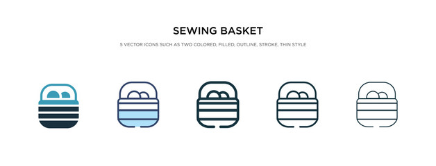 sewing basket icon in different style vector illustration. two colored and black sewing basket vector icons designed in filled, outline, line and stroke style can be used for web, mobile, ui