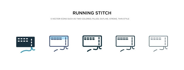 running stitch icon in different style vector illustration. two colored and black running stitch vector icons designed in filled, outline, line and stroke style can be used for web, mobile, ui