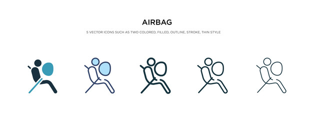 airbag icon in different style vector illustration. two colored and black airbag vector icons designed in filled, outline, line and stroke style can be used for web, mobile, ui - obrazy, fototapety, plakaty