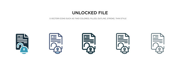 unlocked file icon in different style vector illustration. two colored and black unlocked file vector icons designed in filled, outline, line and stroke style can be used for web, mobile, ui