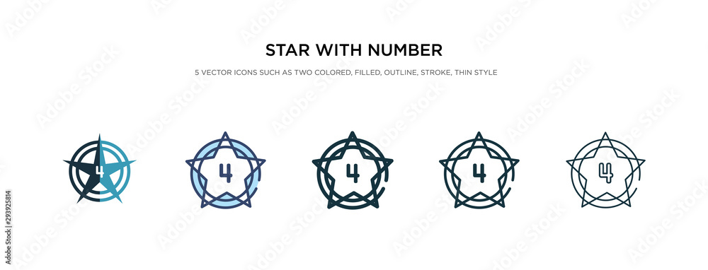 Aufkleber star with number four icon in different style vector illustration. two colored and black star with n